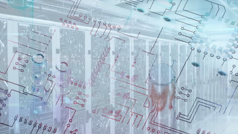 animation of a microprocessor over an empty server room