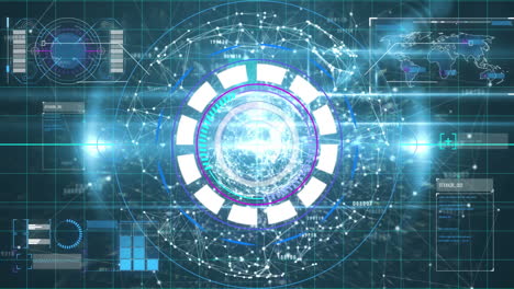 Animation-of-scope-scanning-and-data-processing-over-world-map-and-grid-background