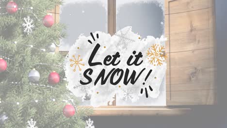 animation of let it snow christmas text over winter snowy window