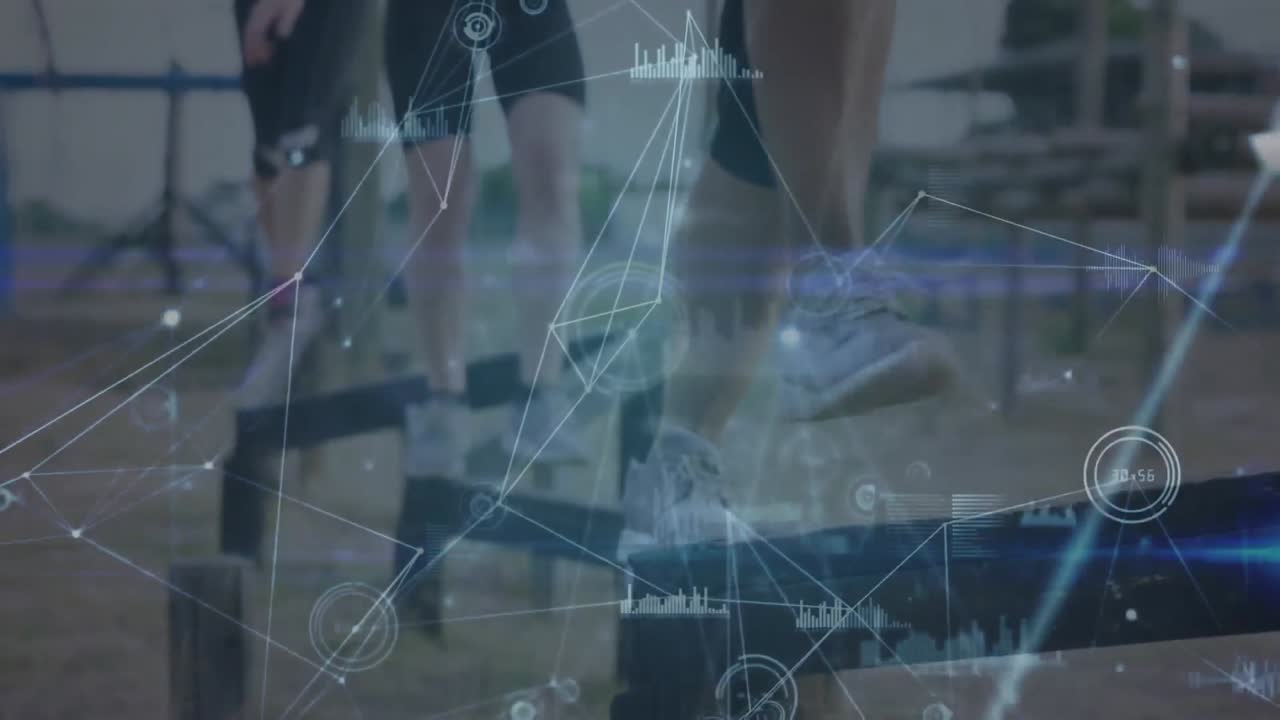 장애물 경주에서 다양한 여성에 대한 데이터 처리의 애니메이션