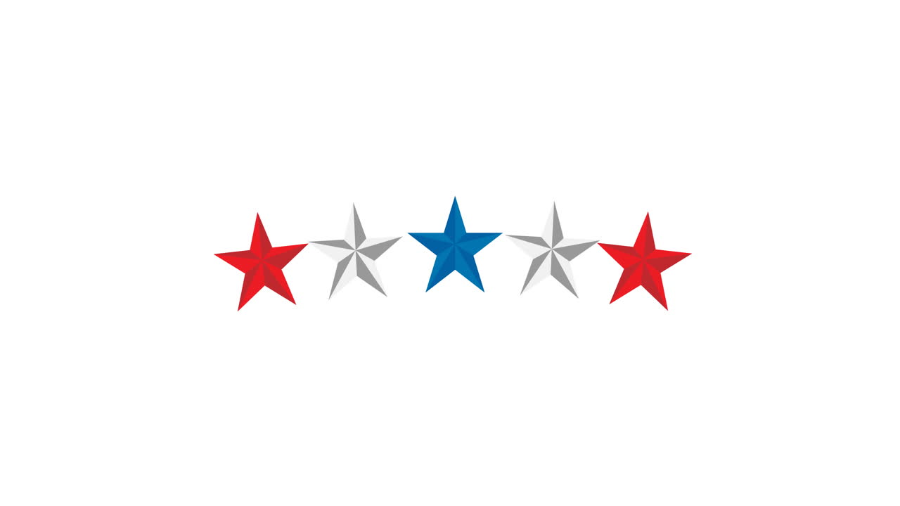Digital animation of multiple colorful stars against white background