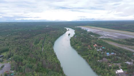 aerial footage of the kenai river in soldotna, alaska