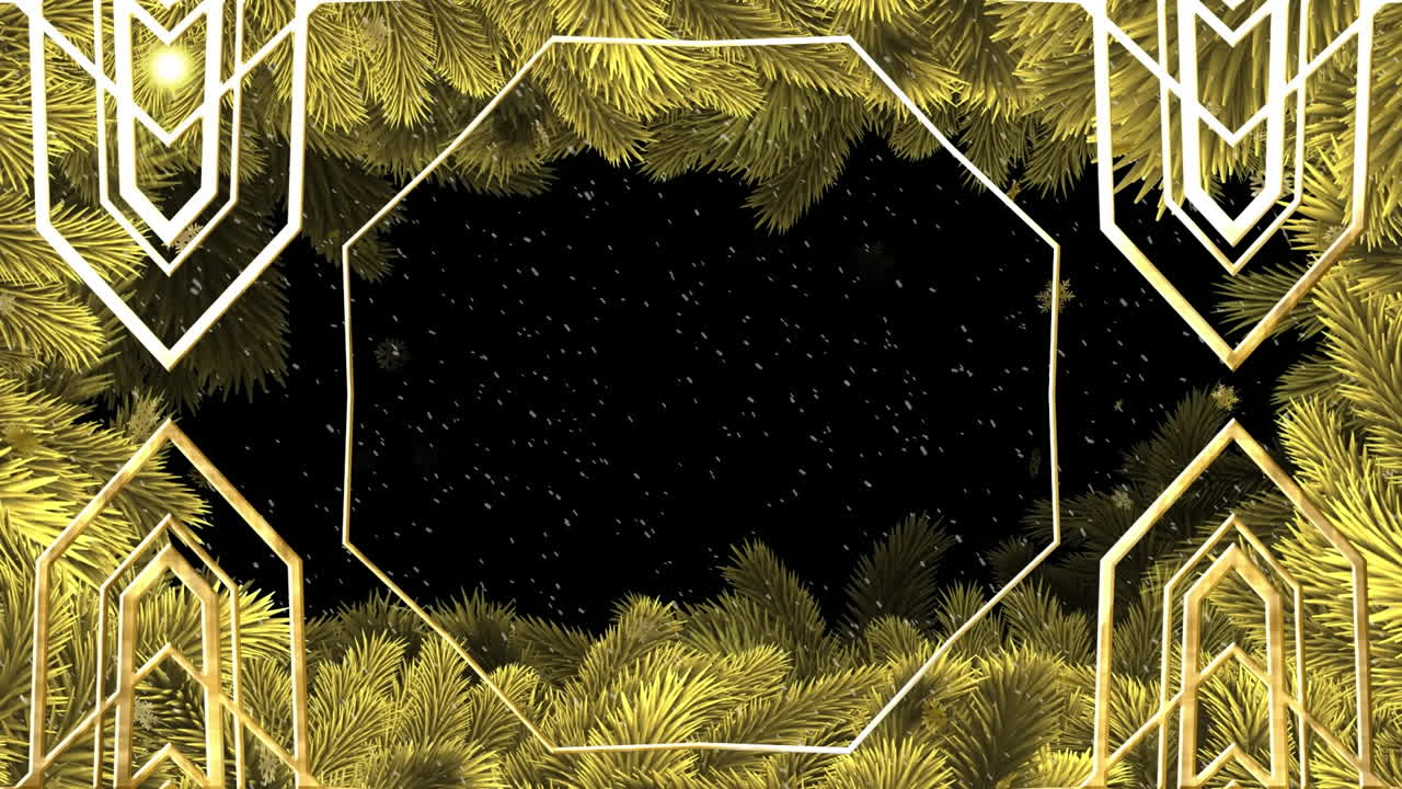 크리스마스 트리 가지와 눈이 떨어지는 배경의 패턴의 애니메이션