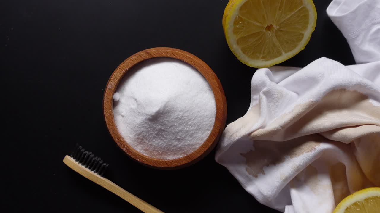 Cleaning Stains from White T-Shirt with Baking Soda and Lemon