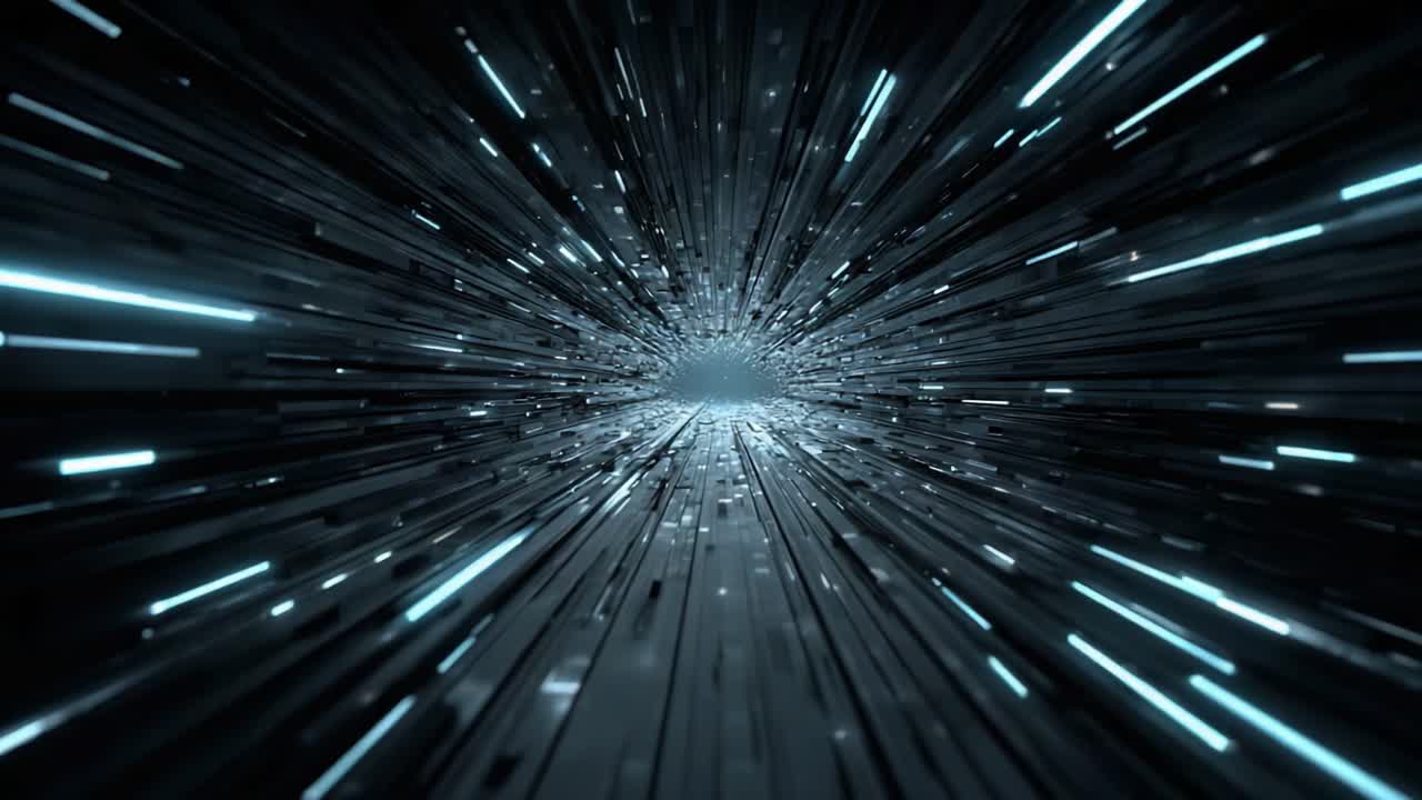 A Dynamic View into a Hyperspace Journey, Showcasing a Burst of Light and Energy Zooming Through a Vast, Dark Expanse to an Unseen Destination