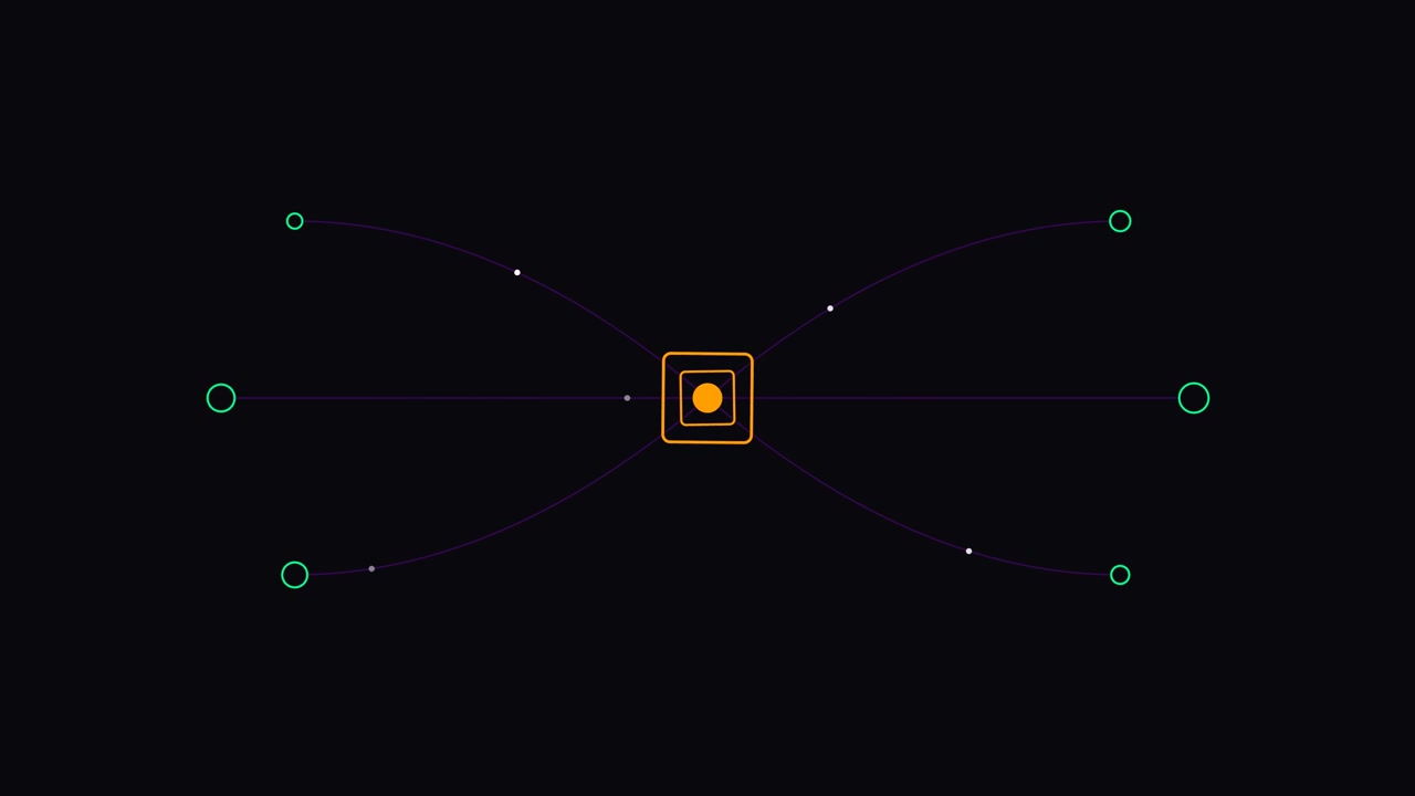 Grafica in movimento astratta di un quadrato rotante e nodi di connessione