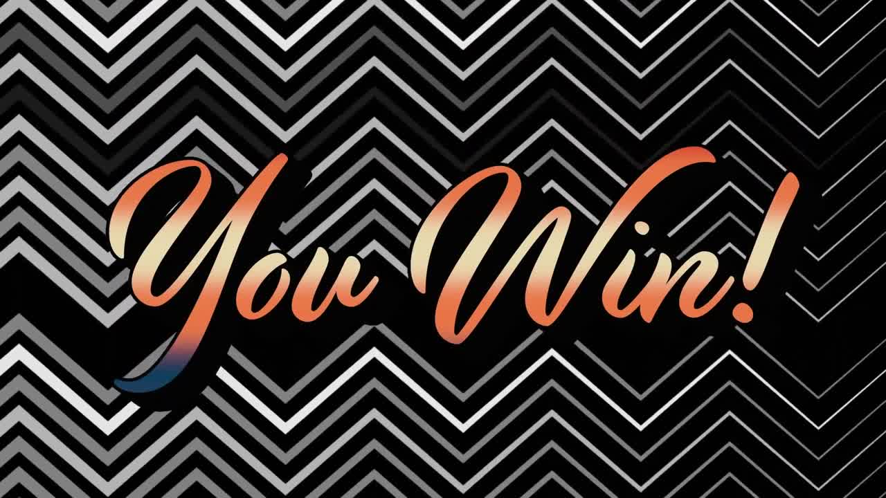 animación de usted ganar sobre gráficos coloridos y formas