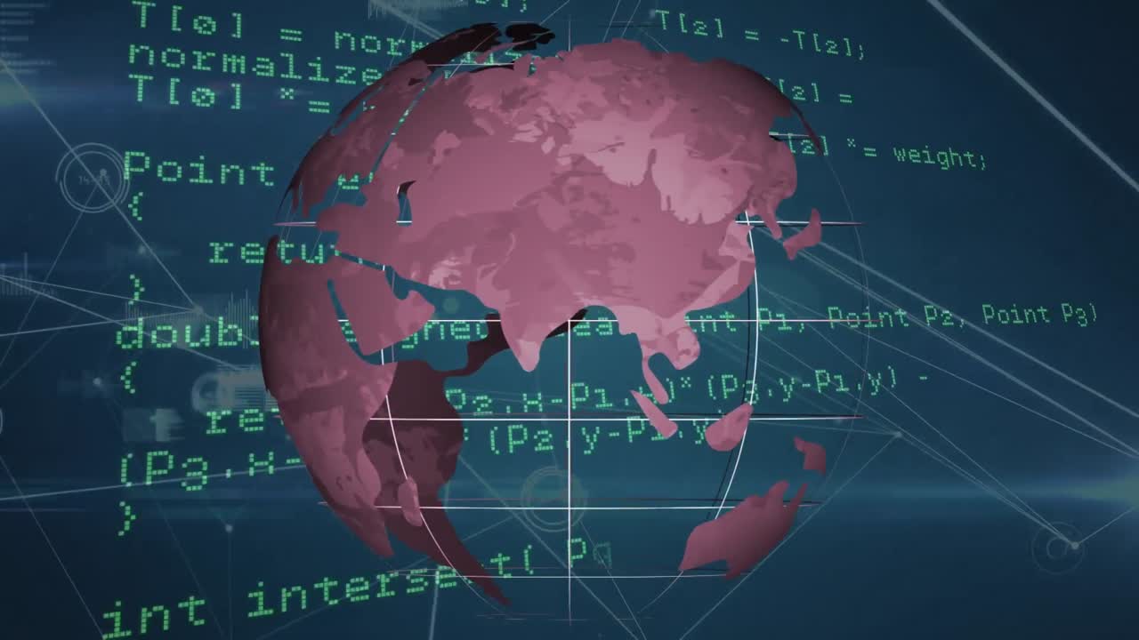 animación del globo que gira sobre el procesamiento de datos en el fondo de la marina