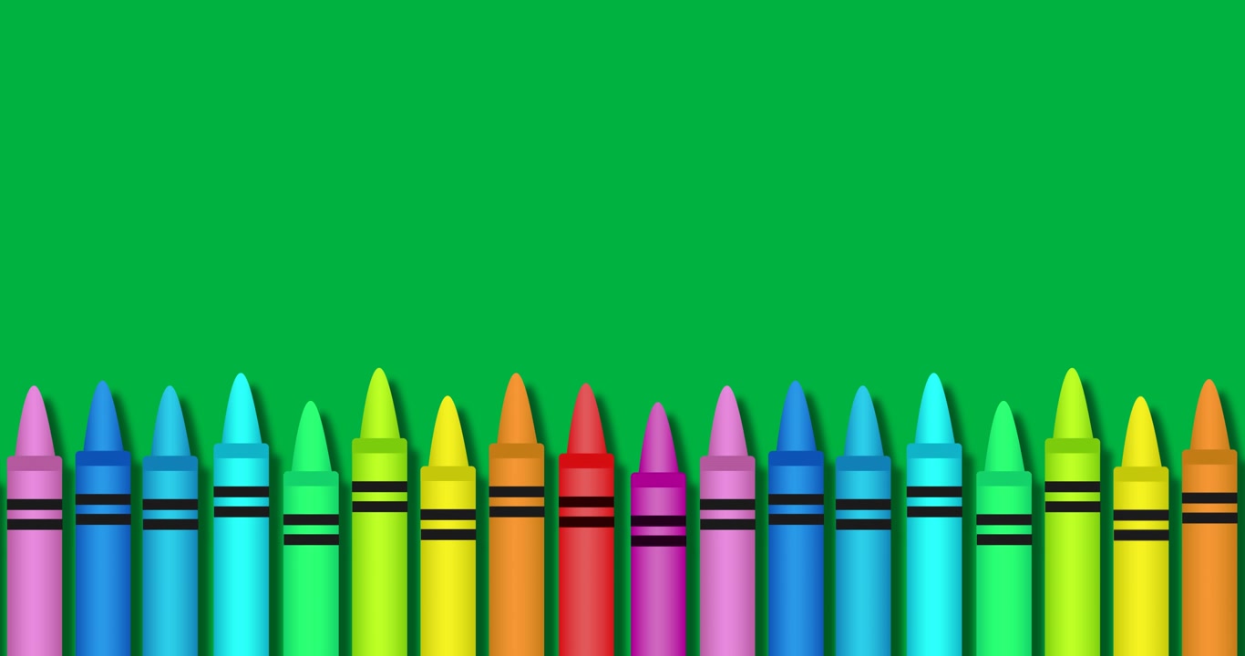 Row of Colorful Wax Crayons Appearing on Green Background