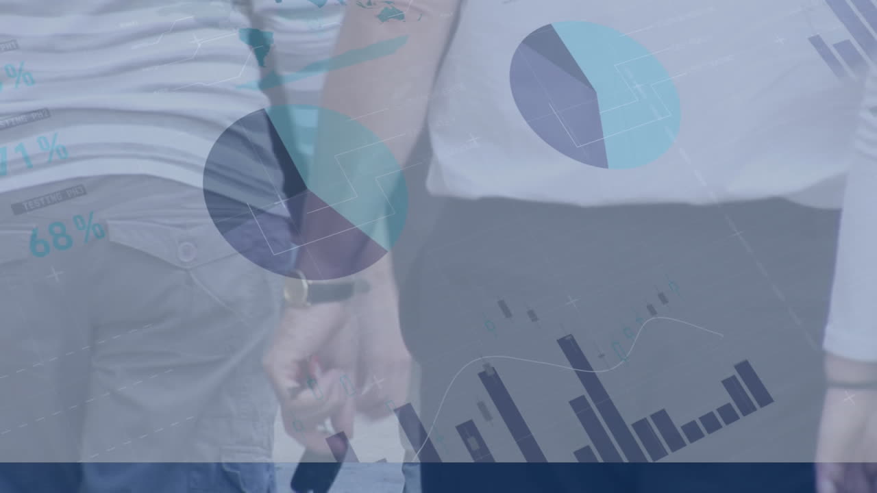 animación del procesamiento de datos financieros sobre diversas personas que caminan por la calle