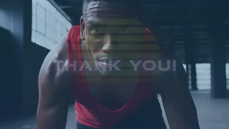 animation of thank you text over biracial sportsman