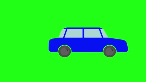 blue car. side view. cartoon blue car. the car moves forward, exhaust gases appear, and periodically disappear from behind. harm to the environment from emissions. 2d looped video on chroma key