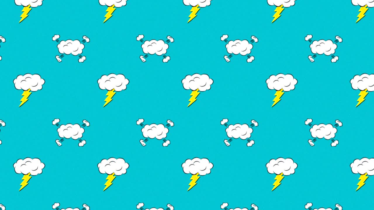 animación de varias nubes de dibujos animados vintage sobre fondo verde