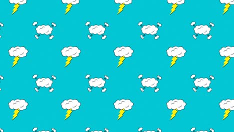 animation of multiple vintage comic cartoon cloud on green background