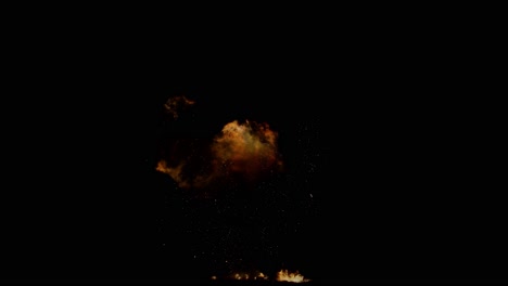 Großer-Feuerexplosionsriese-Vom-Unteren-Bildschirmrand,-Schwarzer-Hintergrund,-Transparente-Überlagerung-Mit-Alpha-Matte,-Video-Mit-Großem-Explosionseffekt
