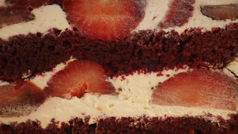 close-up of a strawberry chocolate layer cake