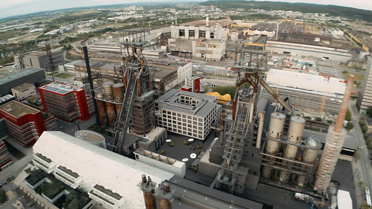 Drone footage of Belval in Luxembourg during the day with a wide angle lens