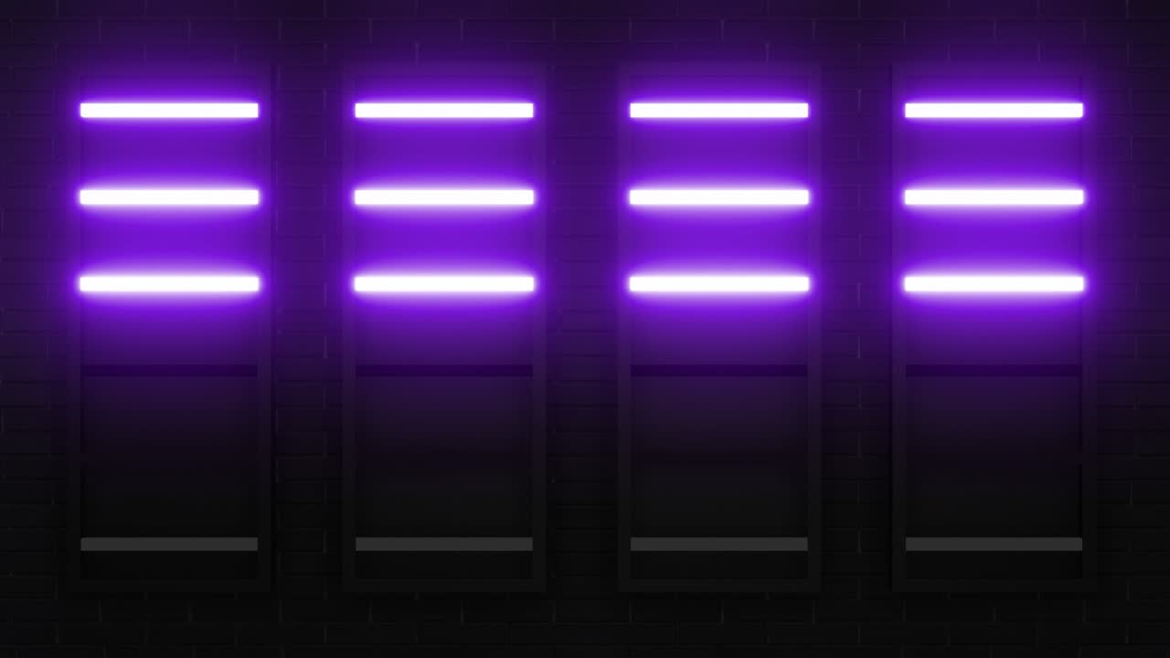 Purple Neon Shelves on Brick Wall