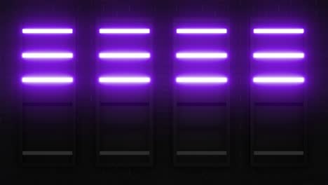 purple neon shelves on brick wall