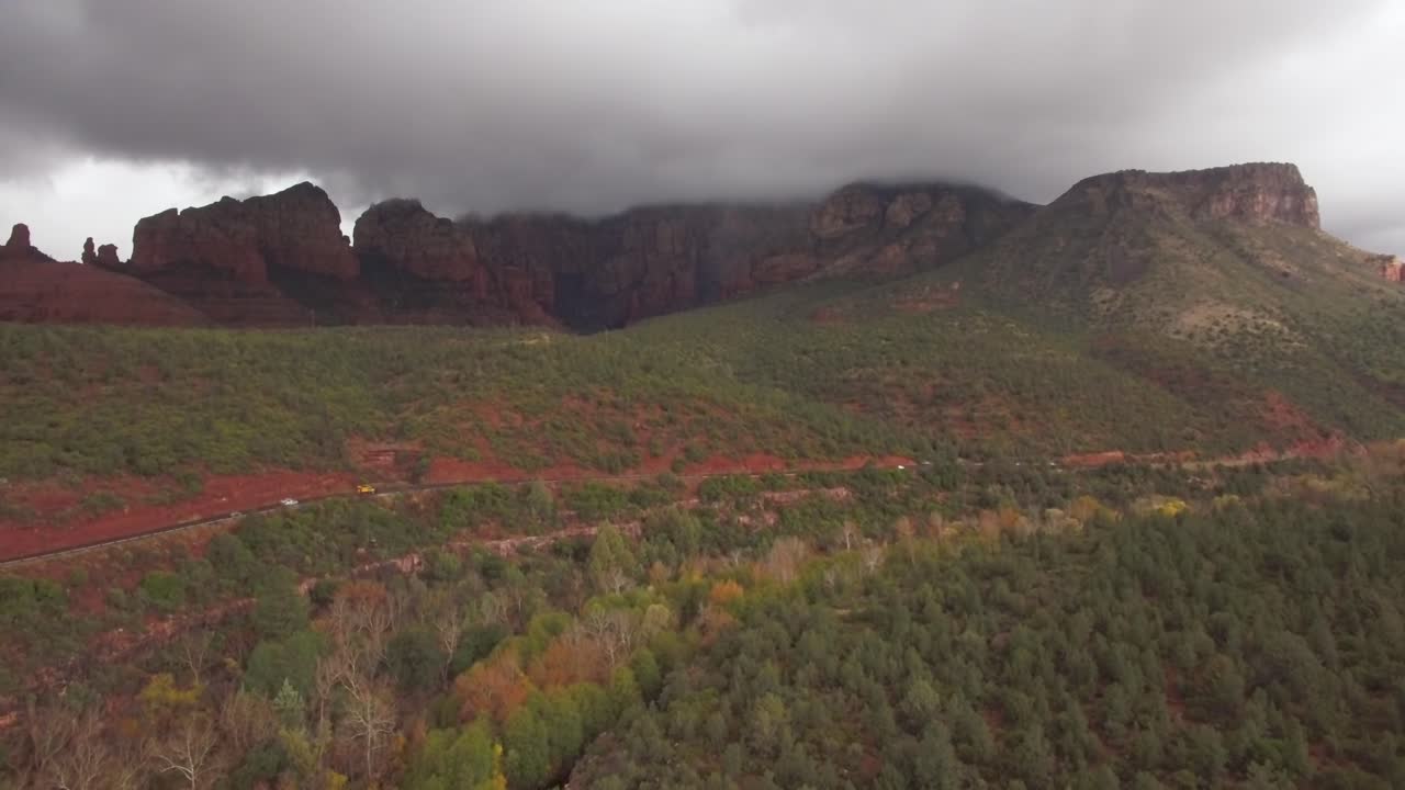 Aerial View of Sedona Red Rocks on a Cloudy Day