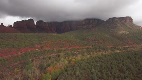 aerial view of sedona red rocks on a cloudy day