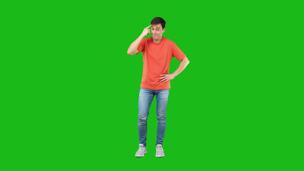 Man making various gestures on a green screen