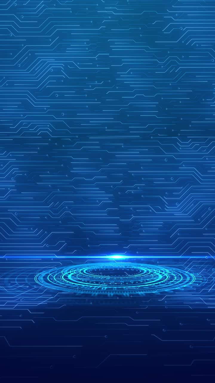 Interfaccia virtuale olografica, display futuristico blu dinamico, cerchi spaziali digitali astratti hud