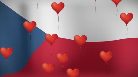 Animation-of-hearts-over-flag-of-czech-republic