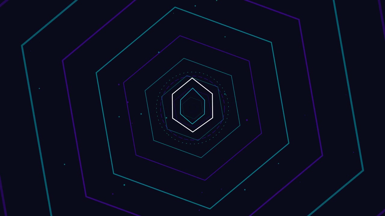 Túnel Abstrato de Formas Geométricas Hexagonais Brilhantes