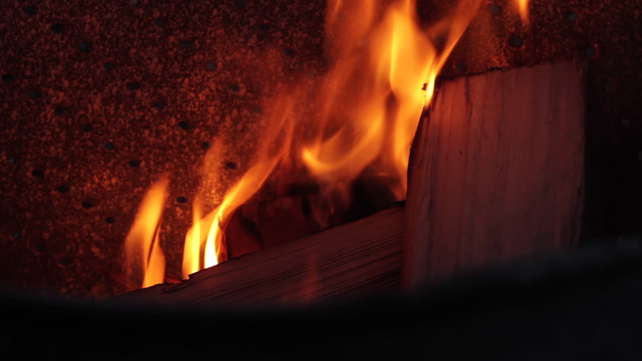 Close-up of Flames and Burning Logs