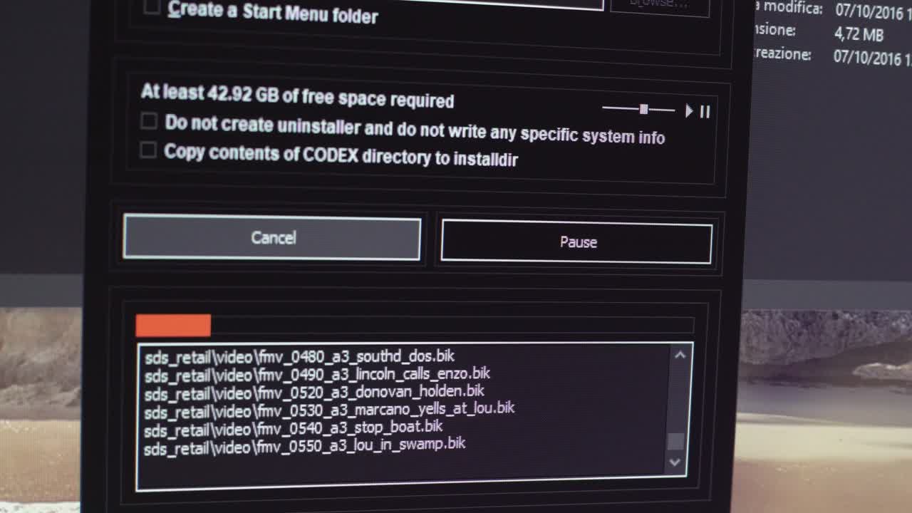 installationsbildschirm der software