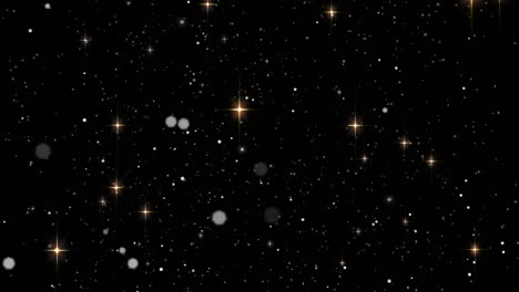 animación de manchas de luz blanca y partículas que se mueven rápidamente, con estrellas brillantes sobre fondo negro