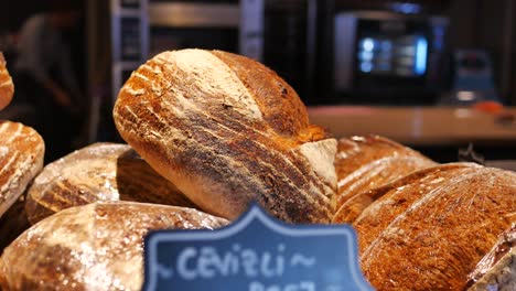 freshly baked bread on display at a market