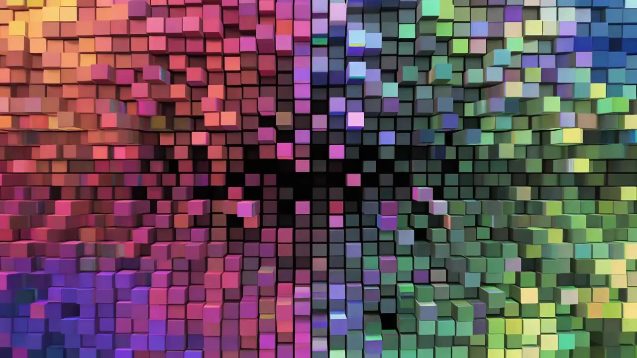 Abstract Animation of Colorful Moving Cubes on Black Background