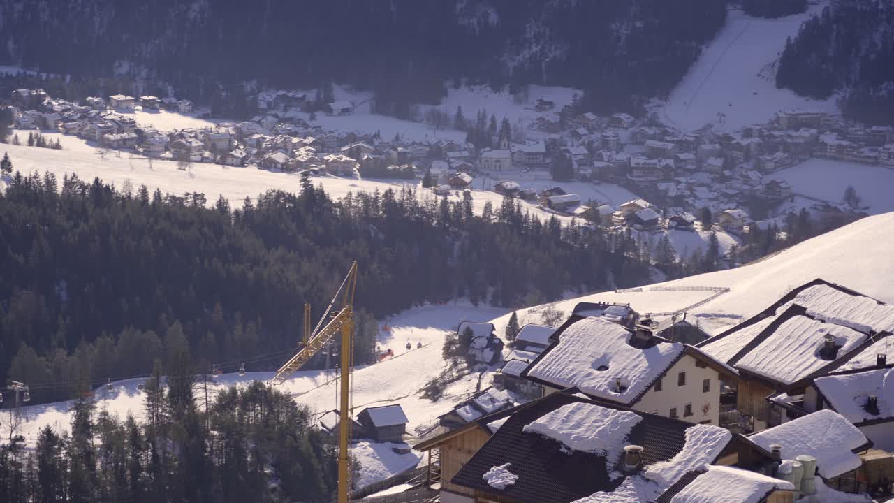 Snow Covered Alpine Village in the Mountains