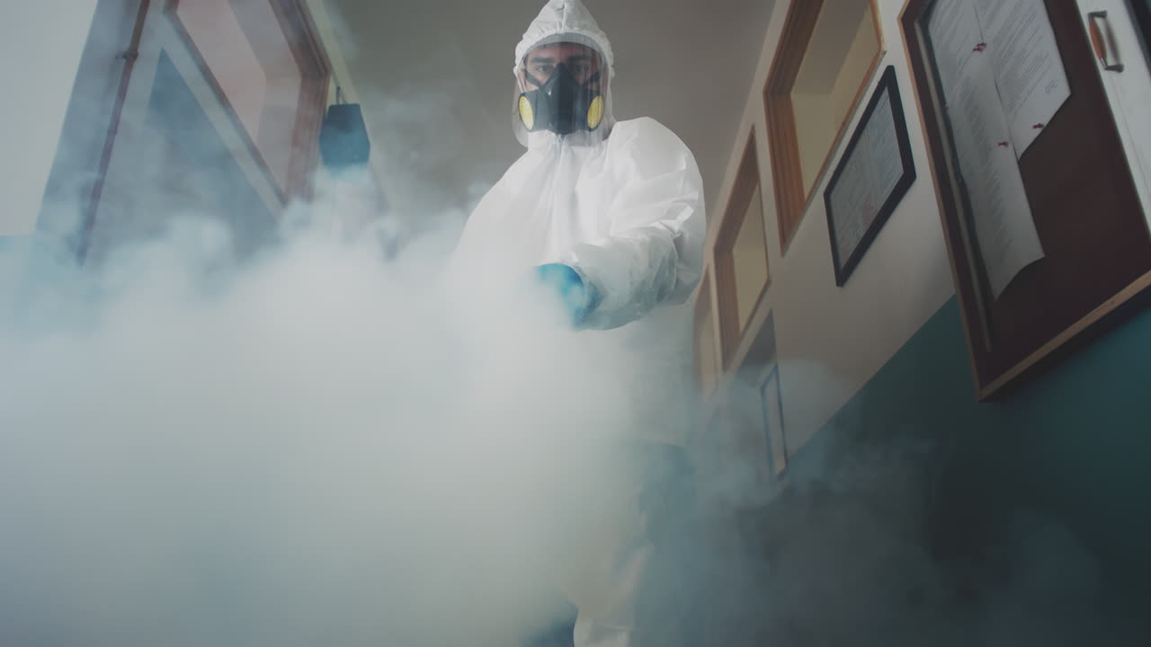 Disinfecting a School Hallway