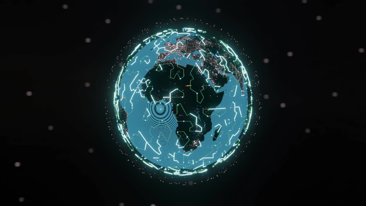 Animation of ai data processing over globe with connections