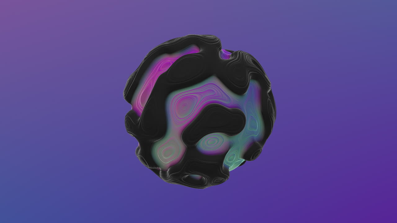 esfera enigmática negra y púrpura con contorno verde neón