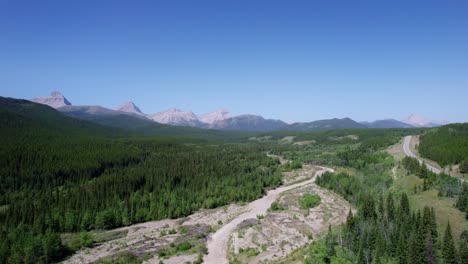 Aerial-of-Cat-Creek-Kananaskis,-Alberta,-Canada