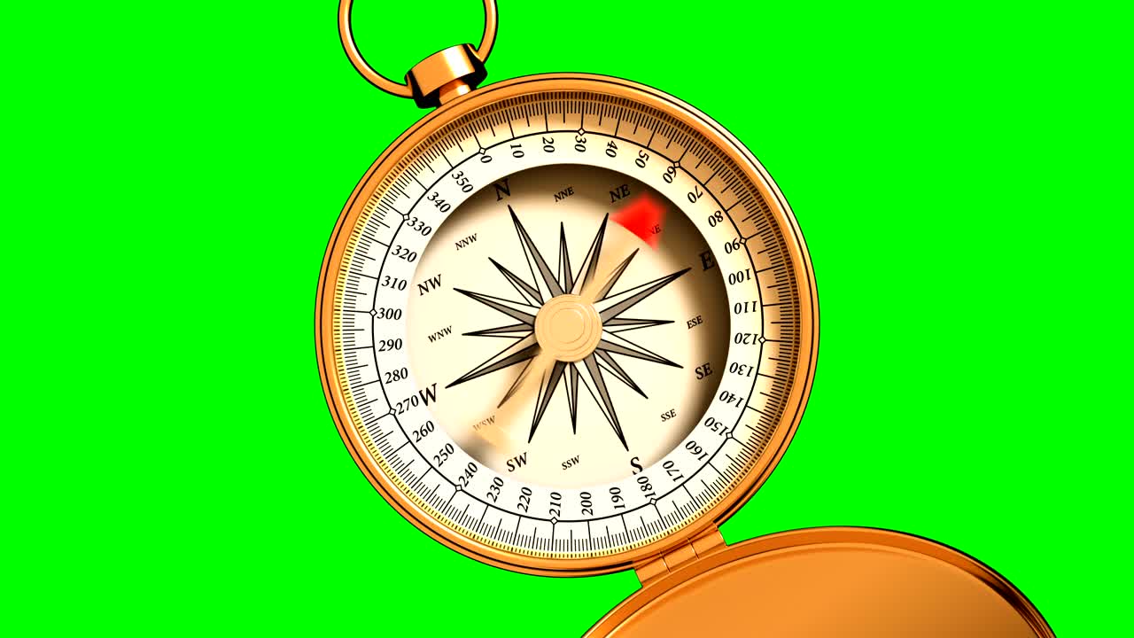 4K. Compass Indicating Direction On Green Screen.