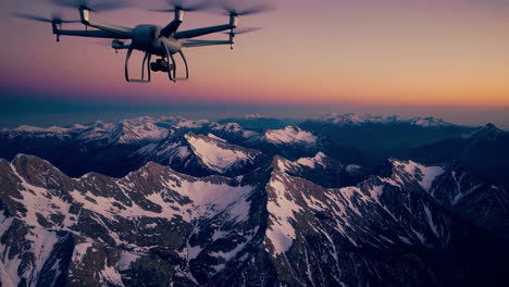 majestic mountain peaks at sunrise/sunset with drone