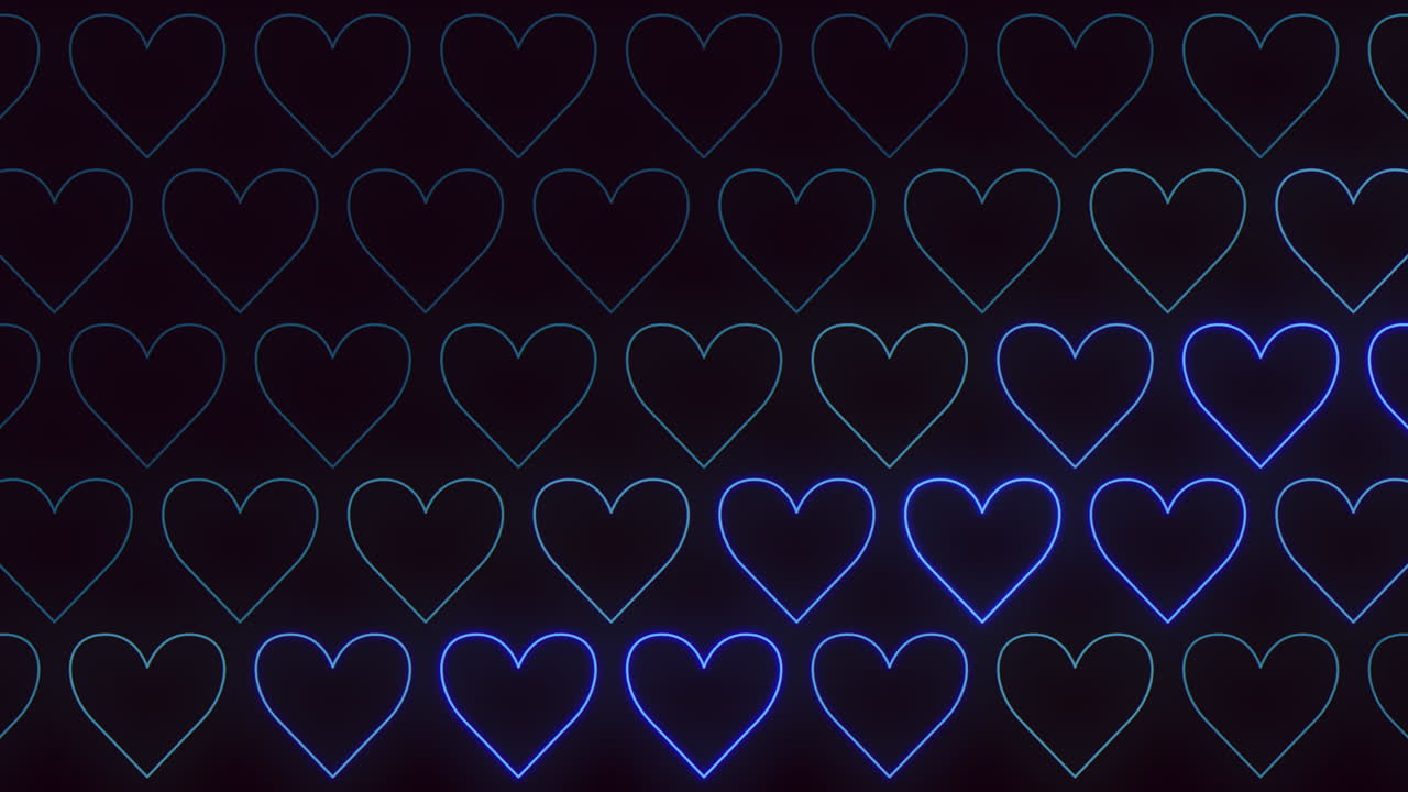 로맨틱한 파란색 심장이 아름다운 원형 패턴으로 검은색 배경을 장식합니다.