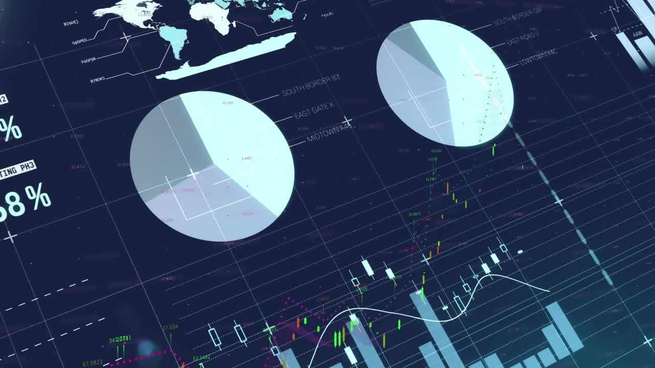 Animation of statistical data processing over grid network against blue background