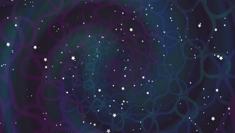 animación de puntos de luz que caen sobre una malla y un fondo azul oscuro
