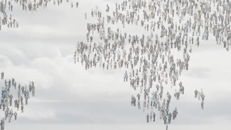 gente de negocios formando un mapa del mundo sobre nubes grises en el fondo