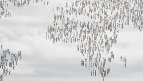 business people forming world map over grey clouds in background