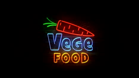 comida vegetal de neón en la pared de ladrillo