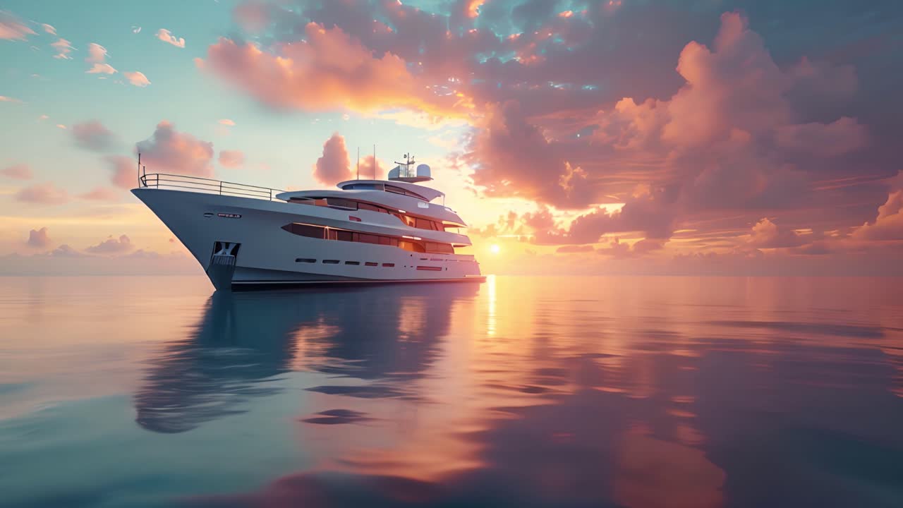 Luxury Superyacht on Calm Water at Sunset