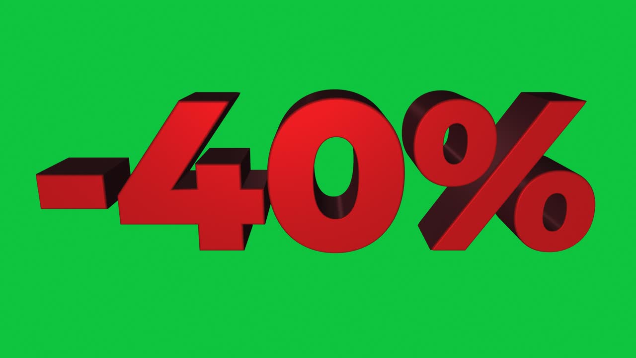 Red 3D minus 40 percent tilting forward and backward on green in a seamless loop