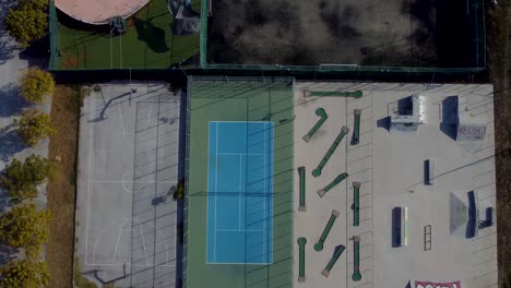 aerial top down over outdoor sports courts